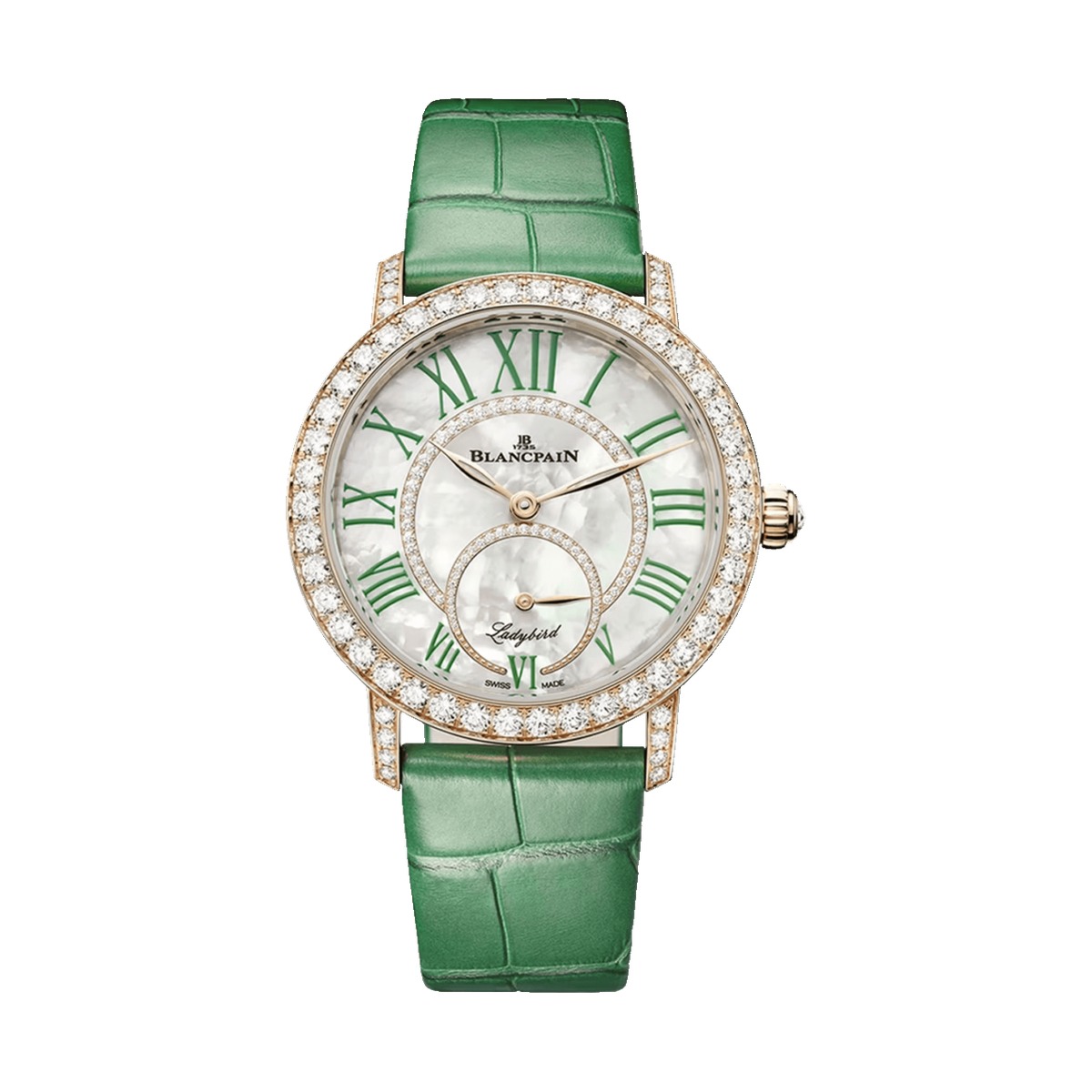 Blancpain Ladybird Colors Red Gold Diamond Green Alligator 3661A 2954 55B