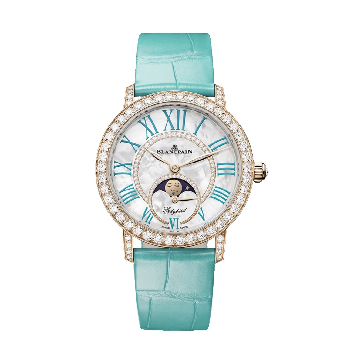 Blancpain Ladybird Colors Phases de Lune Red Gold Turquoise Alligator 3662A 2954 55B