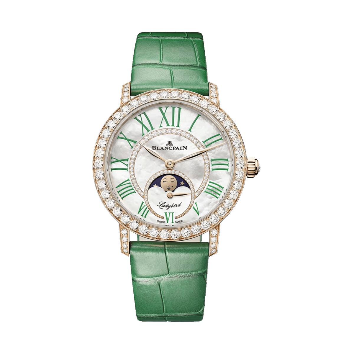 Blancpain Ladybird Colors Phases de Lune Red Gold Green Alligator 3662B 2954 55B