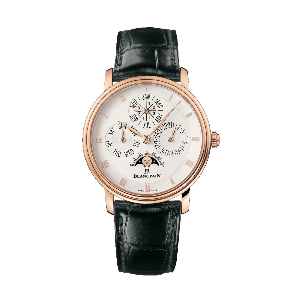 Blancpain Villeret Quantieme Perpetuel Red Gold Black Alligator 6057 3642 55A