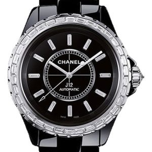 Chanel J12 Jewelry Watch 38mm White Gold Black Ceramic Diamonds H3384