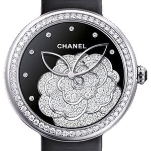 Chanel Mademoiselle Prive Camelia Watch 37.5mm White Gold Diamonds H4318