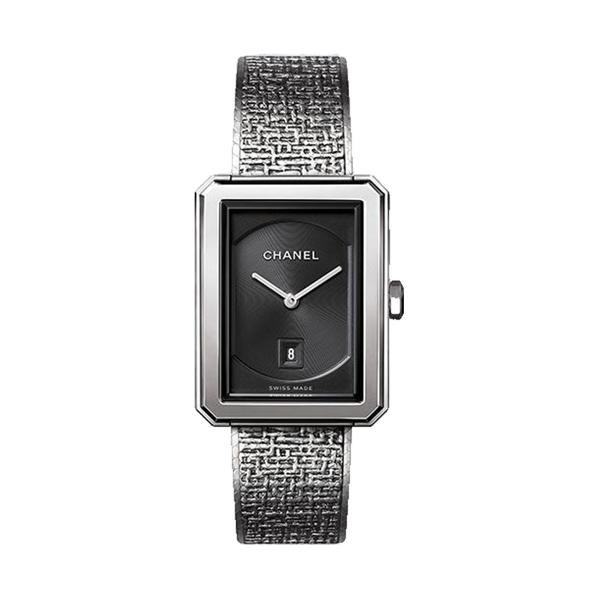 Chanel BOYFRIEND TWEED Quartz Medium Steel Black Guilloche Dial Bracelet H4878