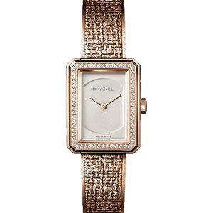 Alternative view of Chanel BOYFRIEND TWEED Quartz Small Beige Gold Diamond Bezel Opaline Bracelet H4881