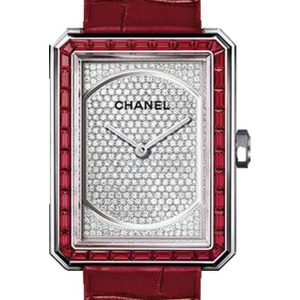 Chanel BOYFRIEND RUBIES Quartz Medium White Gold Red Strap H5086