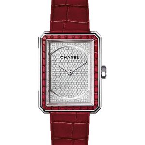 Alternative view of Chanel BOYFRIEND RUBIES Quartz Medium White Gold Red Strap H5086