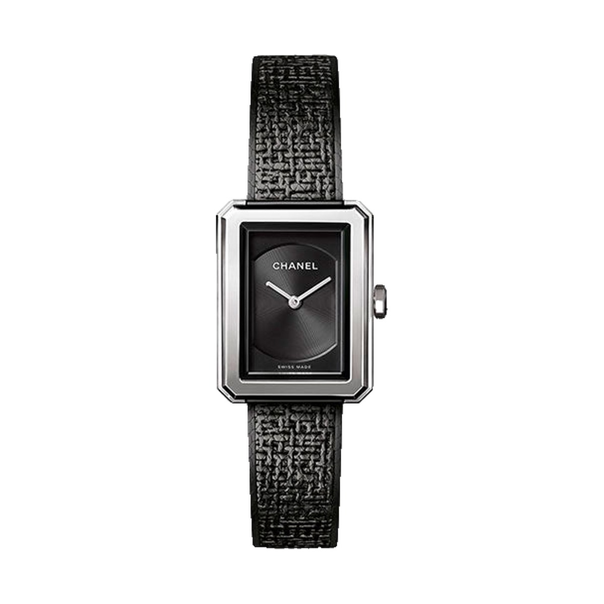 Chanel BOYFRIEND TWEED Quartz Small Steel Black Guilloche Dial Black Coated Bracelet H5317