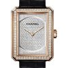 Chanel BOYFRIEND Quartz Medium Beige Gold Diamond Bezel Black Strap H6593