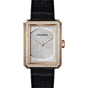 Alternative view of Chanel BOYFRIEND Quartz Medium Beige Gold Diamond Bezel Black Strap H6593