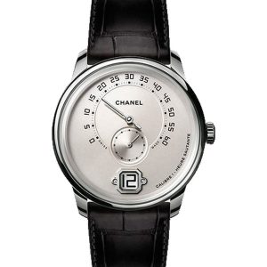 Alternative view of Chanel Monsieur Manual-Wind White Gold Ivory Opaline Dial Black Strap H6672