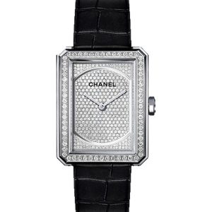 Alternative view of Chanel BOYFRIEND Quartz Medium White Gold Diamond Bezel Black Strap H6674