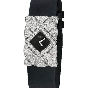 Alternative view of Chanel Coco Crush Jewelry Quartz Watch Quilted Motif White Gold Black Satin J11350