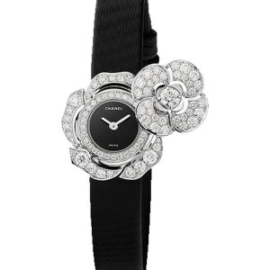 Alternative view of Chanel Camelia Jewelry Quartz Secret Watch Camellia Diamond Case Black Satin J11460