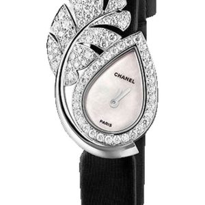 Chanel Plume de CHANEL Jewelry Watch Feather Motif White Gold Black Satin J11762