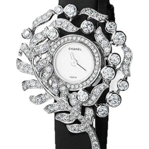 Chanel Plume de CHANEL Jewelry Watch Feather Motif White Gold Black Satin J60409