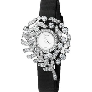 Alternative view of Chanel Plume de CHANEL Jewelry Watch Feather Motif White Gold Black Satin J60409