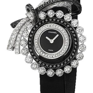 Chanel Ruban Jewelry Watch Ribbon Motif White Gold Black Satin J60412
