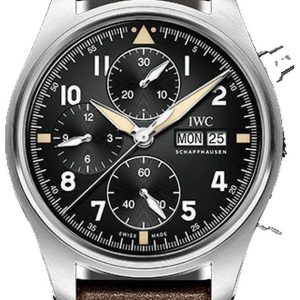 IWC Pilot’s Watch Chronograph Spitfire 41mm Steel Black Brown Calfskin IW387903