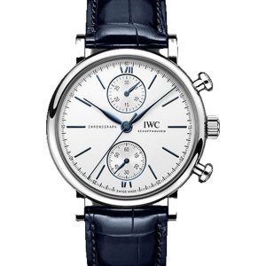 Alternative view of IWC Portofino Chronograph 39 Steel Silver Blue Alligator IW391407